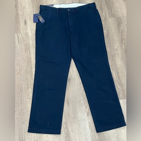 NWT Polo Ralph Lauren Classic Fit 38W 32L Navy Chino Khaki Flat Front Plants - Picture 1 of 10
